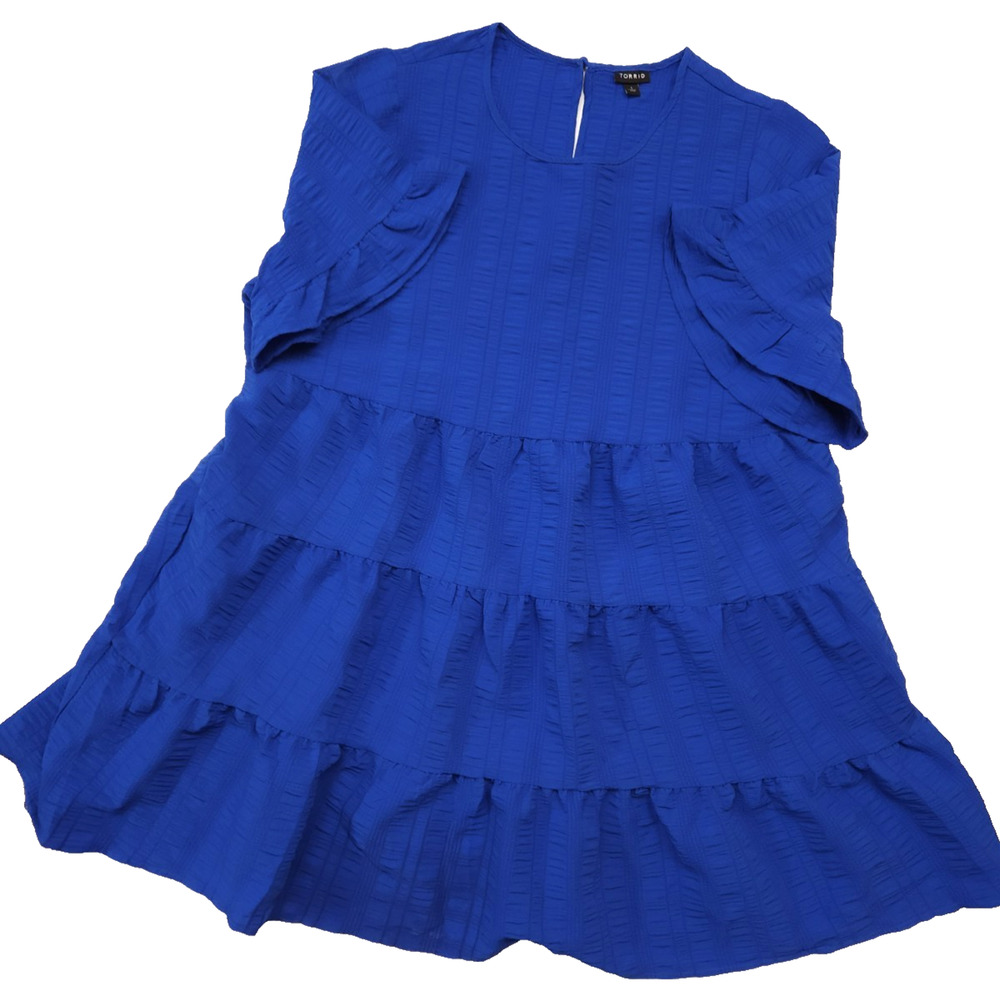 Torrid tiered Babydoll Dress Women's 1 XL Blue Crinkle Textured Woven feminine